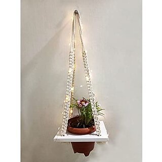 Khush Its Amazing Plant Macrame Hanger Shelf Indoor Hanging Planter Shelf Plant Hanger Shelf Boho Home Decor Cotton Rope with LED Light (White) Khush Its Amazing Plant Macrame Hanger Shelf Indoor Hanging Planter Shelf Plant Hanger Shelf Boho Home Decor Cotton Rope with LED Light (White)