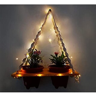 Khush Its Amazing Plant Macrame Hanger Shelf Indoor Hanging Planter Shelf Plant Hanger Shelf Boho Home Decor Cotton Rope with LED Light (Yellow) Khush Its Amazing Plant Macrame Hanger Shelf Indoor Hanging Planter Shelf Plant Hanger Shelf Boho Home Decor Cotton Rope with LED Light (Yellow)