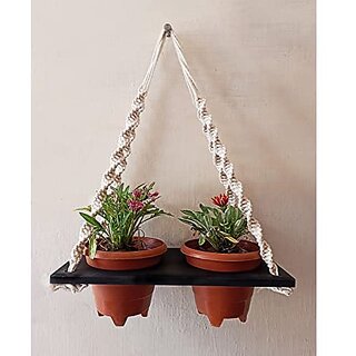                       Khush Its Amazing Plant Macrame Hanger Shelf Indoor Hanging Planter Shelf Plant Hanger Shelf Boho Home Decor Cotton Rope (Black)                                              