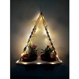 Khush Its Amazing Plant Macrame Hanger Shelf Indoor Hanging Planter Shelf Plant Hanger Shelf Boho Home Decor Cotton Rope with LED Light (White) Khush Its Amazing Plant Macrame Hanger Shelf Indoor Hanging Planter Shelf Plant Hanger Shelf Boho Home Decor Cotton Rope with LED Light (White)