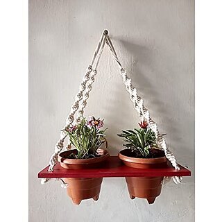 Khush Its Amazing Plant Macrame Hanger Shelf Indoor Hanging Planter Shelf Plant Hanger Shelf Boho Home Decor Cotton Rope (Maroon) Khush Its Amazing Plant Macrame Hanger Shelf Indoor Hanging Planter Shelf Plant Hanger Shelf Boho Home Decor Cotton Rope (Maroon)