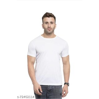                       Ruggstar Best-Selling Round-Neck Half Sleeves T-Shirt for men(White Plain)                                              