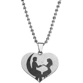                       M Men Style Valentine Couple Seat on Moon and Promised Each other Heart Shape Stainless SteelPendant                                              
