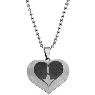                       M Men Style Valentine Couple Face Each Other Promised Lover Heart  Silver  Stainless Steel Pendant                                              