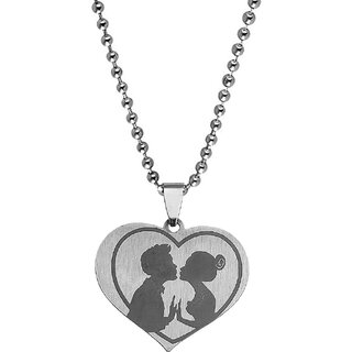                       M Men Style  Valentine Gift Couple Kissing Each Other Heart  Silver  Stainless  Steel   Pendant Necklace Chain                                              