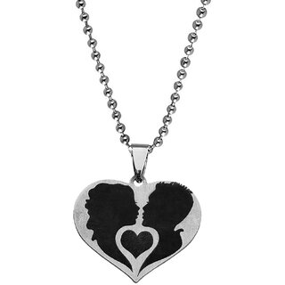                       M Men Style Valentine  Couple Face Each Other Promised Lover Heart  Silver Stainless  Steel Pendant                                              