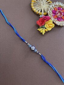 Beautiful Designer Rakhi With Meenakari Blue Kundan Bead Multicolor Thread Rakhi For Raksha Bandhan