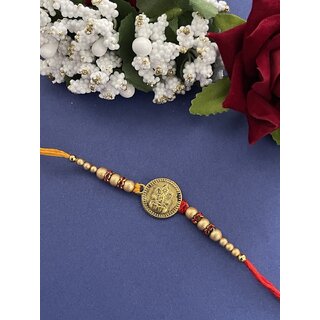                       Fancy Rakhi Designs Ganesh Ji Pendant Cream Color Beads Multicoloured Mauli Thread Raksha Bandhan                                              