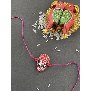                       Designer Spiderman Face Cartoon Rakhi With Pink Color Thread Rakhi For Raksha Bandhan                                              
