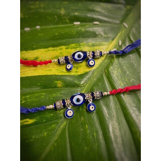                       (Combo of 2) Evil Eye Rakhi Designs Blue Evil Eye Turkish Charm Multicoloured Mauli Raksha Bandhan                                              