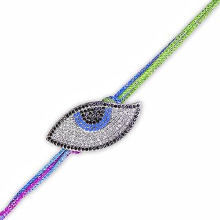                       Fancy Evil Eye Rakhi Designs with American Diamond Studded Multicoloured Mauli Thread Raksha Bandhan                                              