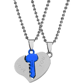                       M Men Style Valentine Gift Matching Puzzle Lock Key Couple Heart Rhodium Gold  Zinc  Metal  Pendant                                              