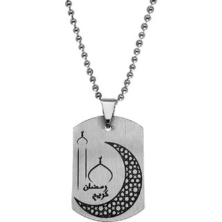                       M Men Style  Ramzan Eid Gift Religious  Allah Islamic  Cresent   Silver  Stainless Steel  Pendant                                              