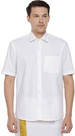 Uathayam Polycotton Sunrise Half Sleeve White Shirt For Men