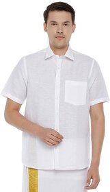 Uathayam Cotton Linen White Half Sleeve Shirt For Men