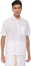 Uathayam White Gold Cotton Half Sleeve White Shirt For Men