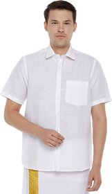 Uathayam Linen Rise Pure Linen Half Sleeve White Shirt For Men