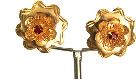 S L GOLD 1 Gram Micro Plated Flower Red Stone Earring E11