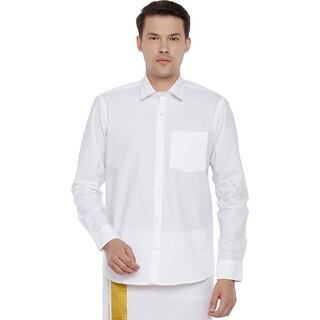                       Uathayam Liberty Cotton Full Sleeve White Shirt For Men                                              