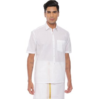                       Uathayam White Gold Cotton Half Sleeve White Shirt For Men                                              