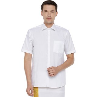                       Uathayam Liberty Cotton Half Sleeve White Shirt For Men                                              