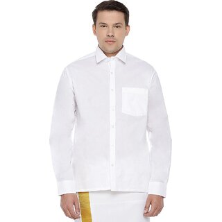                       Uathayam GOLD COLD Cotton Full Sleeve White Shirt For Men                                              
