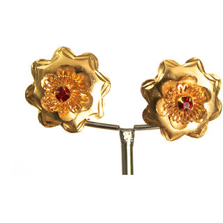 S L GOLD 1 Gram Micro Plated Flower Red Stone Earring E11