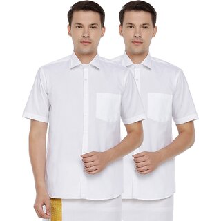                       Uathayam Double Delight Premium Cotton Full Sleeve White Shirt For Men (Pack of 2)                                              