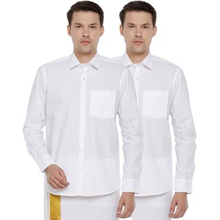                       Uathayam Double Delight Premium Cotton Full Sleeve White Shirt For Men (Pack of 2)                                              