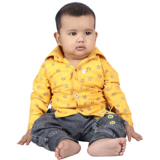                       Kid Kupboard Regular Baby Boy's Solid Shirt | Full-Sleeves | Pure Cotton | Yellow | Pack of 1                                              