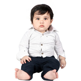                       Kid Kupboard Regular Baby Boy's Solid Shirt | Full-Sleeves | Pure Cotton | White | Pack of 1                                              