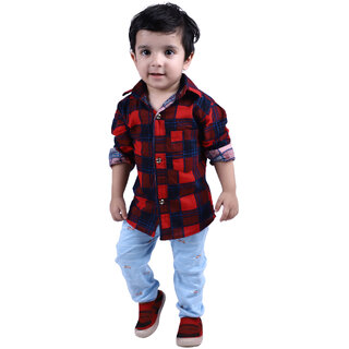                       Kid Kupboard Regular Baby Boy's Solid Shirt | Full-Sleeves | Pure Cotton | Red | Pack of 1                                              