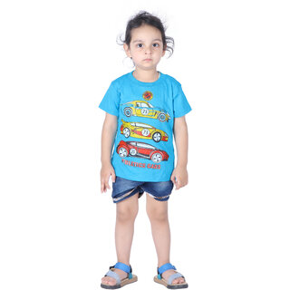                       Kid Kupboard Regular Baby Boy's Solid T-Shirt | Half-Sleeves | Pure Cotton | Light Blue | Pack of 1                                              