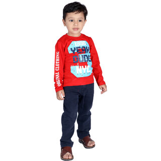                       Kid Kupboard Regular Baby Boy's Solid T-Shirt | Full-Sleeves | Pure Cotton | Red | Pack of 1                                              