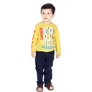                       Kid Kupboard Regular Baby Boy's Solid T-Shirt | Full-Sleeves | Pure Cotton | Yellow | Pack of 1                                              