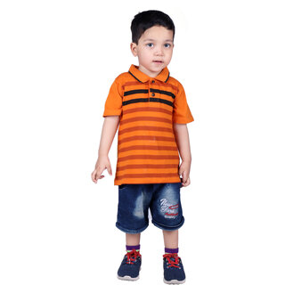                       Kid Kupboard Regular Baby Boy's Solid T-Shirt | Half-Sleeves | Pure Cotton | Light Orange | Pack of 1                                              