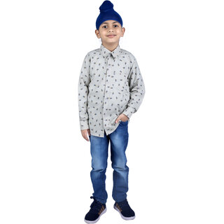                       Kid Kupboard Regular Boy's Solid Shirt | Full-Sleeves | Pure Cotton | Light Grey | Pack of 1                                              