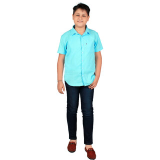                       Kid Kupboard Regular Boy's Solid Shirt | Half-Sleeves | Pure Cotton | Sky Blue | Pack of 1                                              