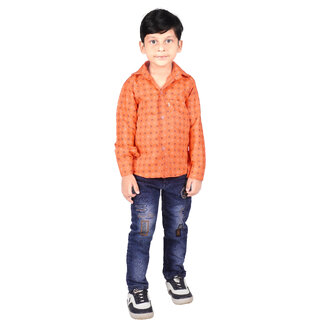                       Kid Kupboard Regular Boy's Solid Shirt | Full-Sleeves | Pure Cotton | Orange | Pack of 1                                              