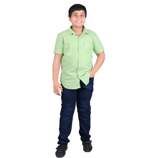                       Kid Kupboard Regular Boy's Solid Shirt | Half-Sleeves | Pure Cotton | Light Green | Pack of 1                                              