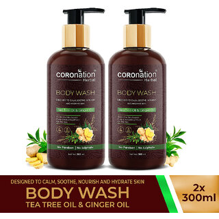 COROnation Herbal Tea Tree Oil and Ginger Oil Body Wash - 300 ml X 2 ( Pack of 2 )