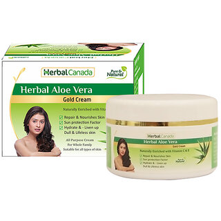                       Herbal Canada Aloe Vera Gold Cream  Naturally Enriched with C  E  Suitable for all Types of skin  100gm                                              