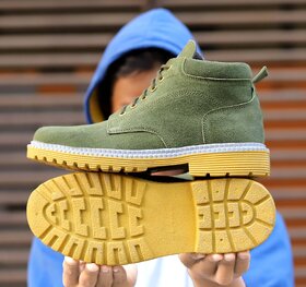 Shoeson Mens Green Lace-up Boots
