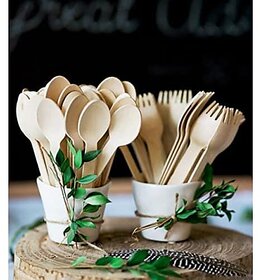 SRIND Biodegradable Disposable Cutlery Set 14cmSpoon(100P) 14cmFork (100 Pieces)( Pack of 200) |100%Compostable| EcoFriendly |Party |Use and Throw|Birthday| Wood Disposable | Travel Friendly