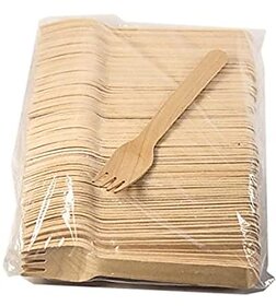 SRIND Bio Degradable Disposable 16 cm Fork ( Pack of 100) | 100% Natural Compostable | Easy Disposable | Eco Friendly | Wood Disposable | Travel Friendly