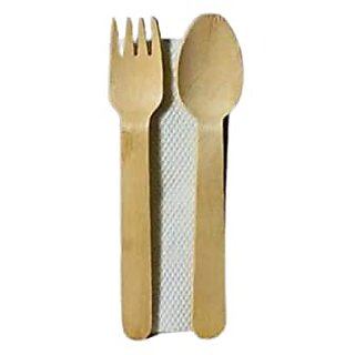 SRIND Biodegradable Disposable Cutlery Combo 16cmSpoon(100P) 16cmFork(100P) Tissue(100P) |100%Compostable|Eco Friendly|Wedding |Use and Throw |Light Weight||Wood Disposable | Travel Friendly (15)