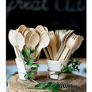 SRIND Biodegradable Disposable Cutlery Set 14cmSpoon(100P) 14cmFork (100 Pieces)( Pack of 200) |100%Compostable| EcoFriendly |Party |Use and Throw|Birthday| Wood Disposable | Travel Friendly