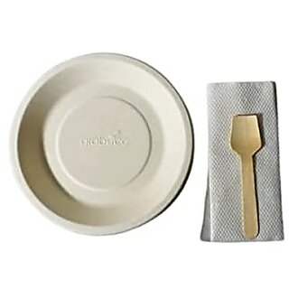                       Srind Store - Sugarcane Bagasse Disposable Plate 6 inch Plate/ S Spoon/ Toothpick / Tissue/ Combo - Pack of (25)                                              