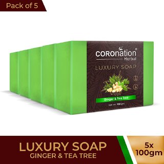                       COROnation Herbal Ginger & Tea Tree Luxury Soap - 100 gm X 5 ( Pack of 5 )                                              
