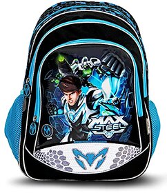 kidos max steel school bag size 31x18x41 cm colour black and blue